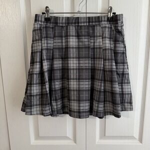 Gray Black Plaid Mini Skort Skirt Boho Party‎ Grunge Academic Skater Party
